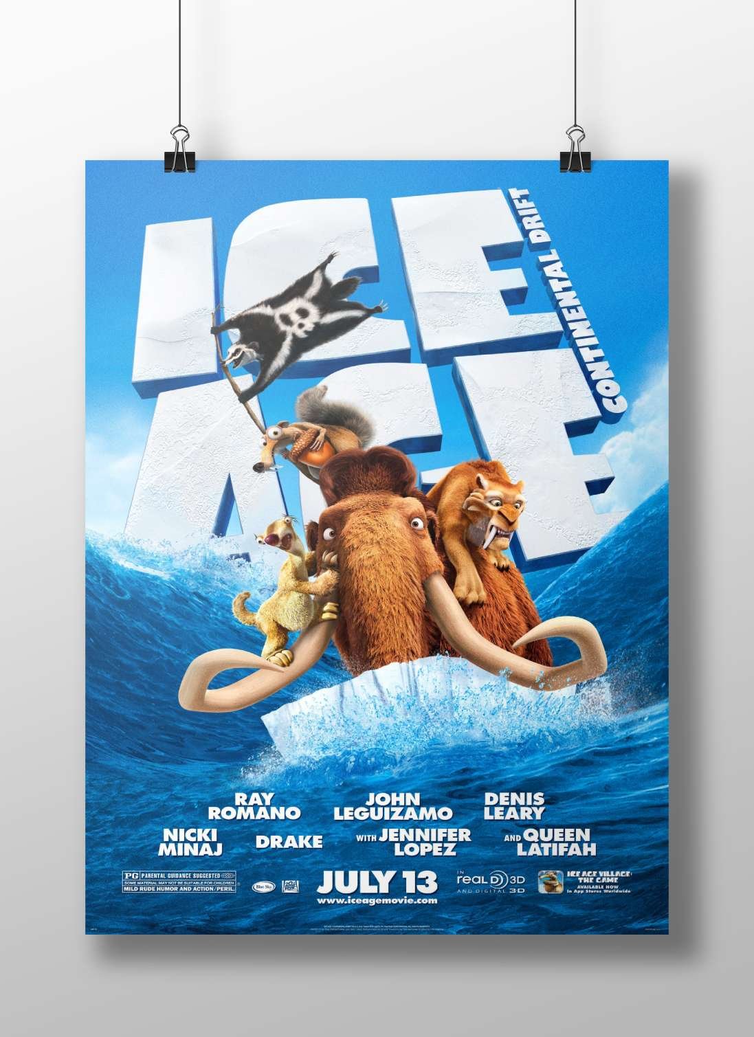 Ice Age franchise characters (Manny the mammoth, Scrat, Diego) from Ice Age: Continental Drift Main Subject: Ice Age