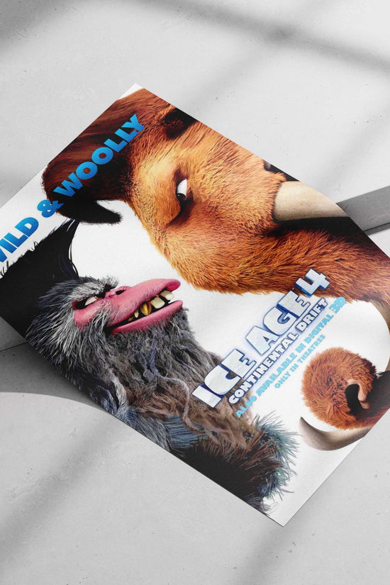 Manny the mammoth and Scrat the squirrel from Ice Age 4: Continental Drift Main Subject: Manny the mammoth and Scrat the
