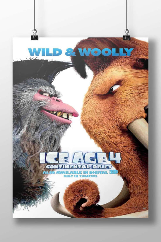 Manny the mammoth and Scrat the squirrel from Ice Age 4: Continental Drift Main Subject: Manny the mammoth and Scrat the