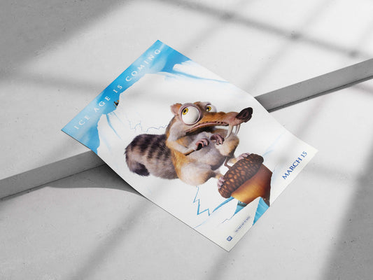 Scrat, the saber-toothed squirrel character from the Ice Age franchise Main Subject: Scrat, the saber-toothed squirrel