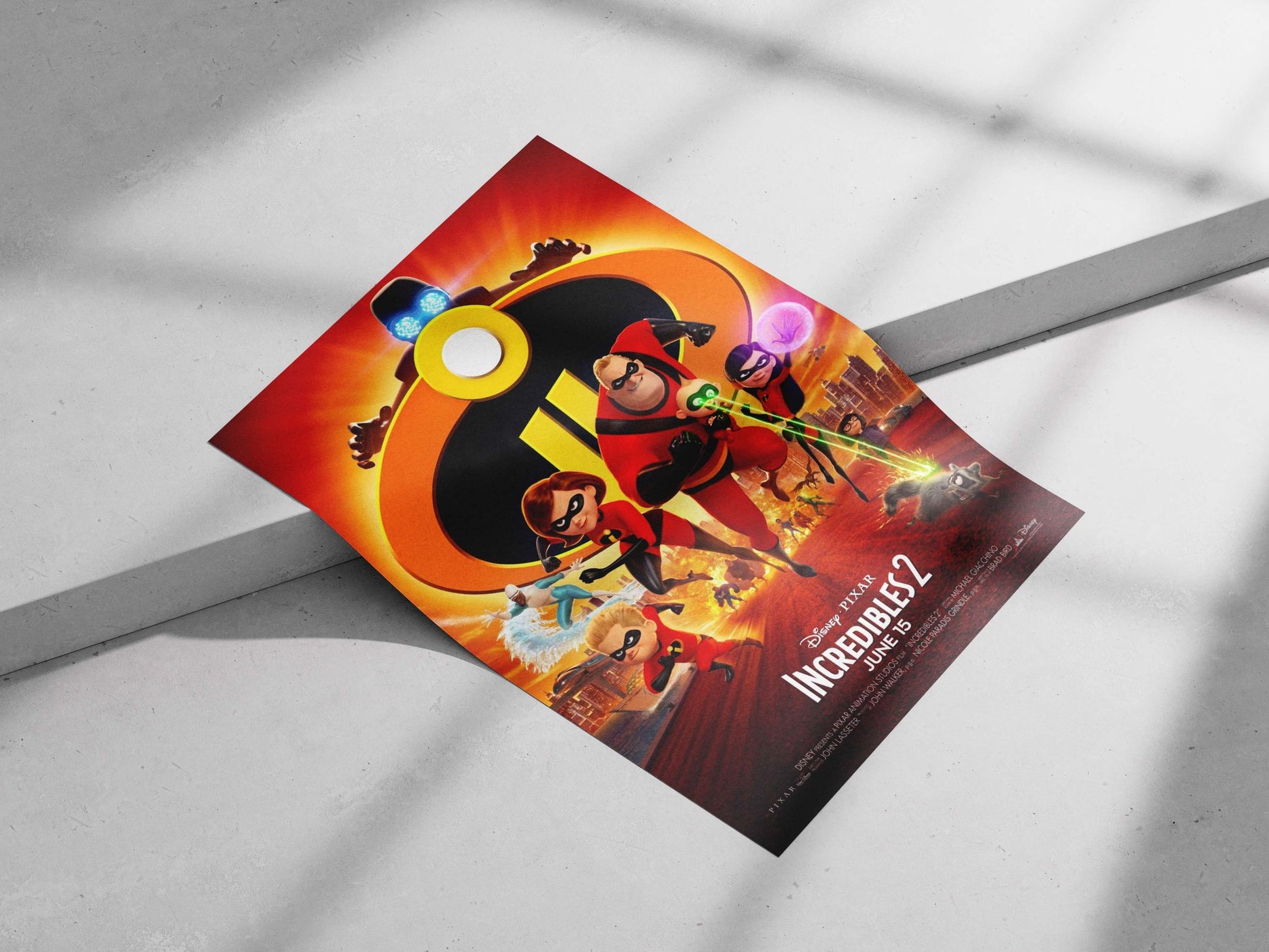 Mr. Incredible (Bob Parr), Elastigirl (Helen Parr), Jack-Jack, Frozone (Félix Leclerc), and Violet Parr from Disney-Pixar’s