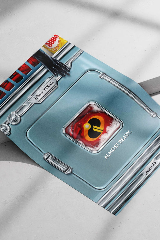 The Incredibles franchise (specifically its logo within a vintage-style freezer design) Main Subject: The Incredibles