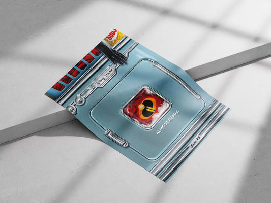 The Incredibles franchise (specifically its logo within a vintage-style freezer design) Main Subject: The Incredibles
