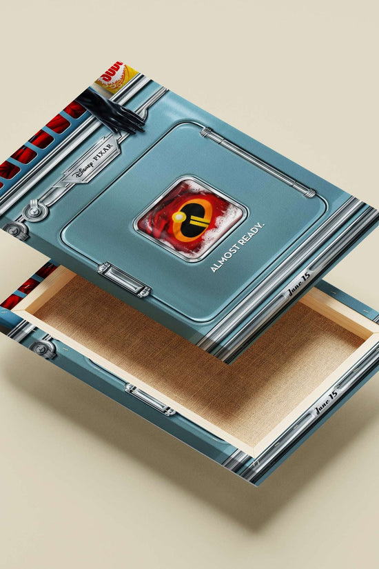 The Incredibles franchise (specifically its logo within a vintage-style freezer design) Main Subject: The Incredibles