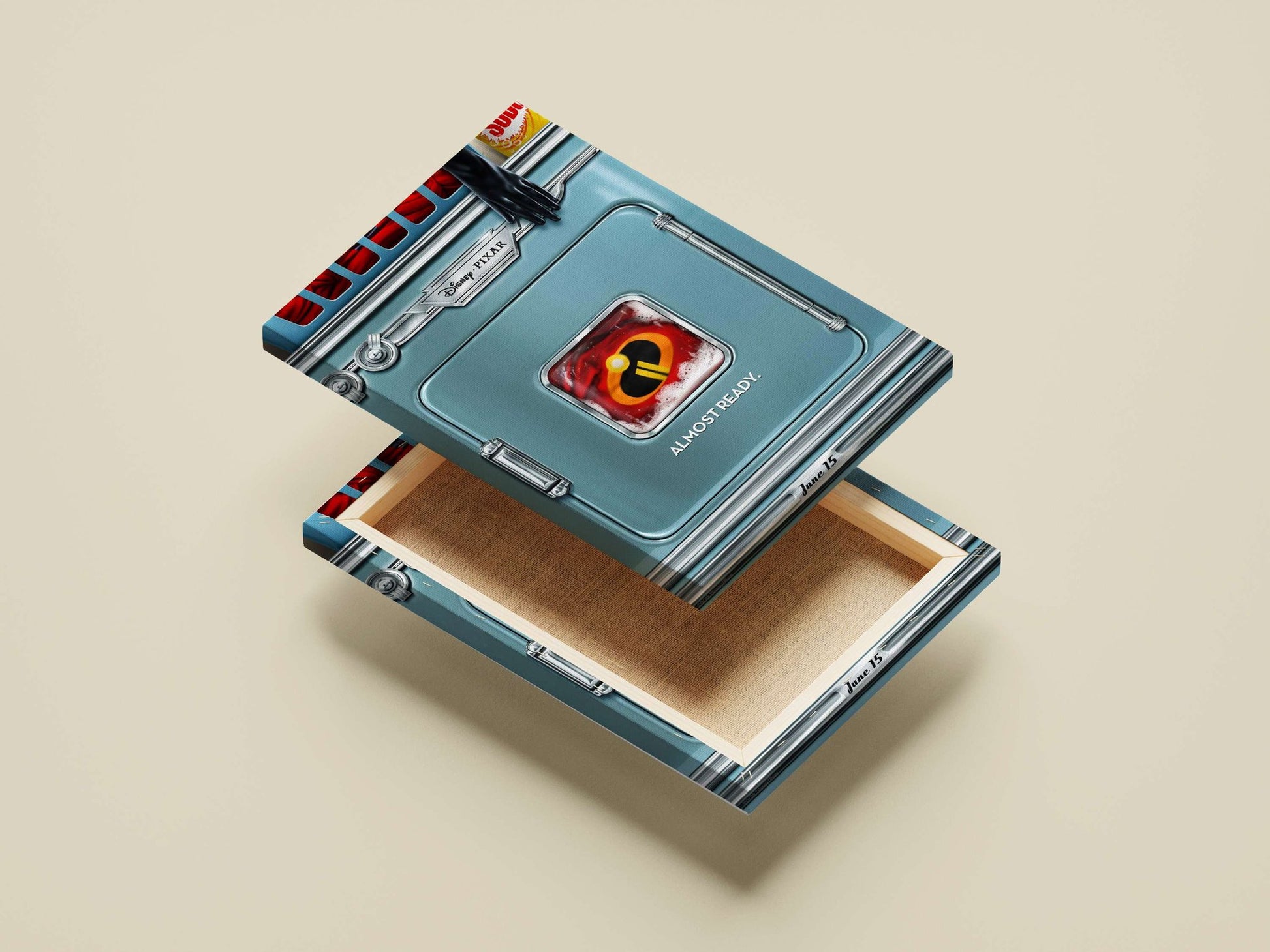 The Incredibles franchise (specifically its logo within a vintage-style freezer design) Main Subject: The Incredibles