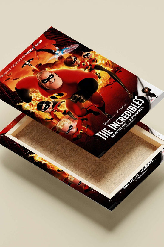 The Incredibles (franchise) featuring characters Mr. Incredible, Elastigirl, Dash, Violet, and Jack-Jack. Main Subject: The