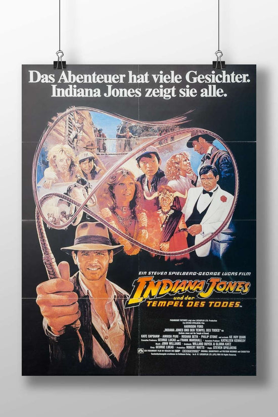 Indiana Jones franchise (specifically the 1980s film "Indiana Jones und der Tempel des Todes"). Main Subject: Indiana Jones