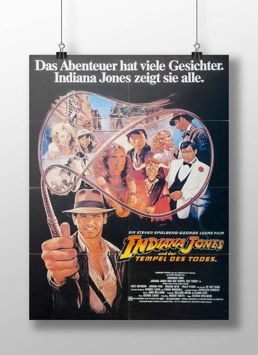 Indiana Jones franchise (specifically the 1980s film "Indiana Jones und der Tempel des Todes"). Main Subject: Indiana Jones