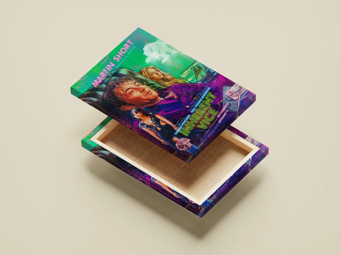 The movie poster for "Inherent Vice" (2014), based on Thomas Pynchon's novel, starring Martin Short as Dr. Rudy Blatnoyd.