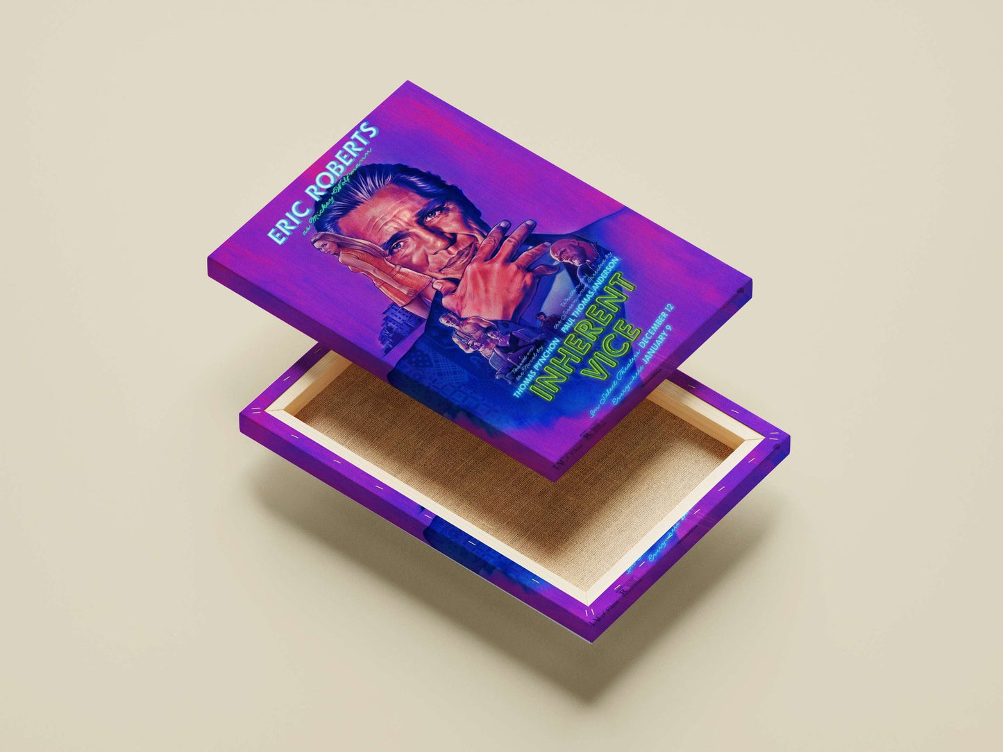 The movie poster for "Inherent Vice" (2014), starring Eric Roberts as Mickey Wolfmann, based on Thomas Pynchon's novel,