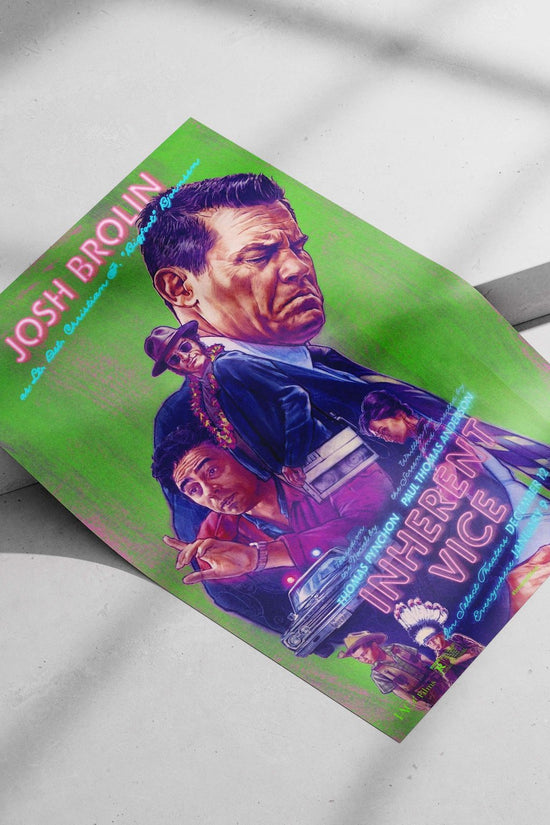 Inherent Vice (film) featuring Josh Brolin as Lt. Det. Christian "Bigfoot" Bjornsen and a police car. Main Subject: Inherent