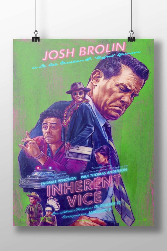Inherent Vice (film) featuring Josh Brolin as Lt. Det. Christian "Bigfoot" Bjornsen and a police car. Main Subject: Inherent