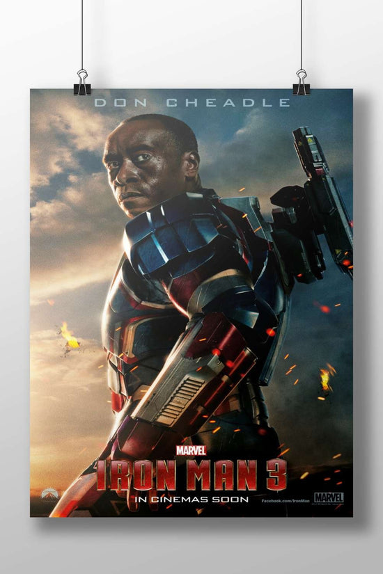Don Cheadle as War Machine (James Rhodes) from Marvel's Iron Man 3 franchise. Main Subject: Don Cheadle as War Machine