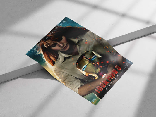 Gwyneth Paltrow as Pepper Potts holding an Iron Man helmet (Marvel's Iron Man franchise) Main Subject: Gwyneth Paltrow as
