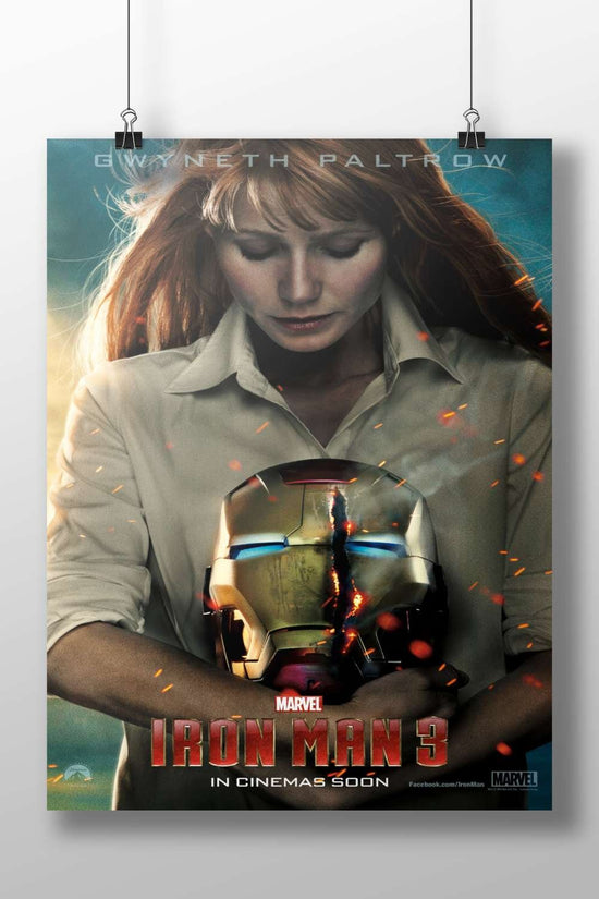 Gwyneth Paltrow as Pepper Potts holding an Iron Man helmet (Marvel's Iron Man franchise) Main Subject: Gwyneth Paltrow as