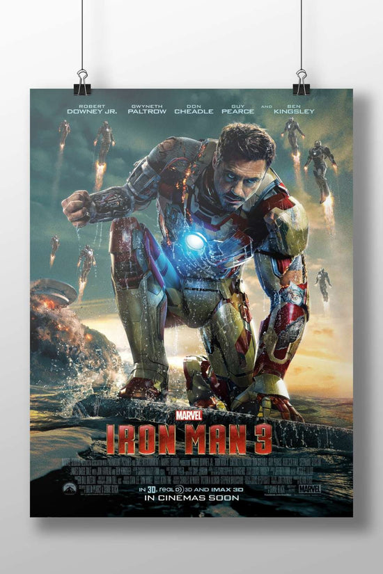 Robert Downey Jr. as Tony Stark (Iron Man) in the Mark 42 armor for *Iron Man 3*, part of the Marvel Cinematic Universe.