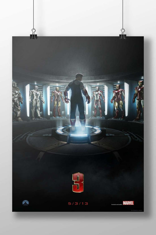 Tony Stark (Iron Man) and Iron Man suits from Marvel's Cinematic Universe (Iron Man 3). Main Subject: Tony Stark (Iron Man)