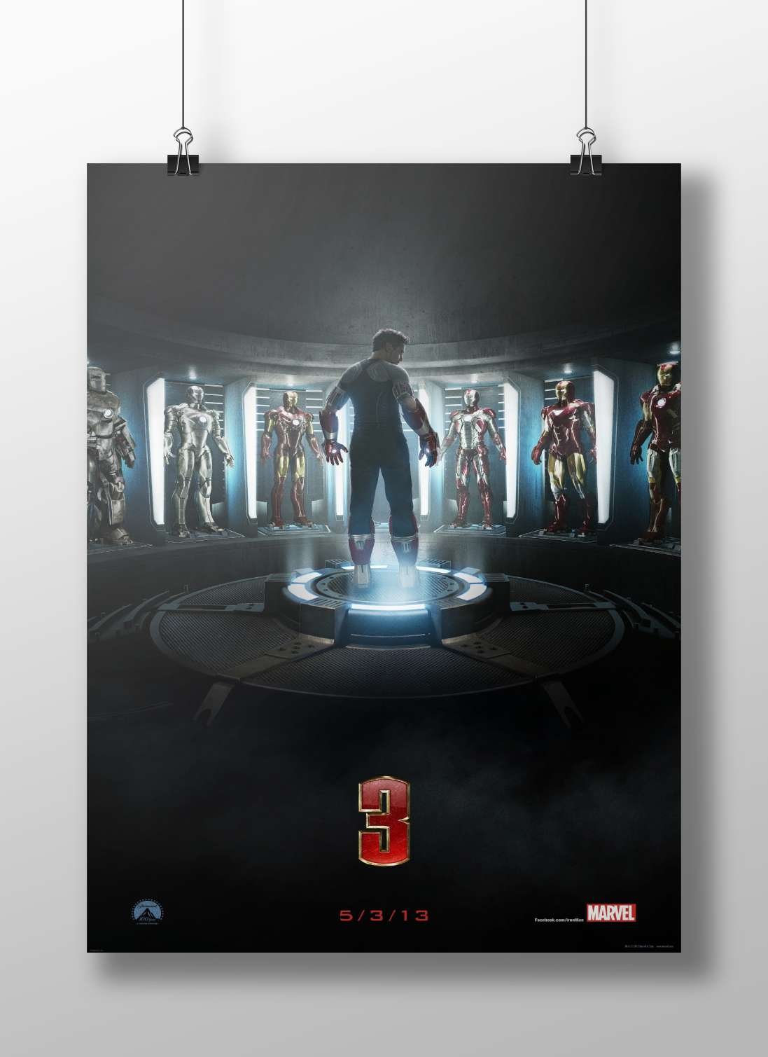 Tony Stark (Iron Man) and Iron Man suits from Marvel's Cinematic Universe (Iron Man 3). Main Subject: Tony Stark (Iron Man)