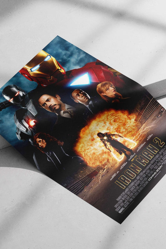The Iron Man 2 movie poster featuring Robert Downey Jr., Gwyneth Paltrow, Don Cheadle, Scarlett Johansson, and Mickey Rourke