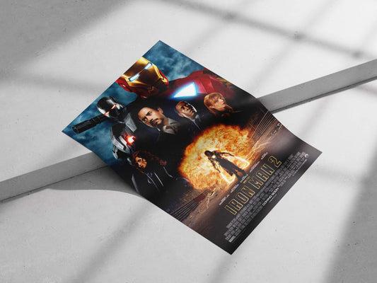 The Iron Man 2 movie poster featuring Robert Downey Jr., Gwyneth Paltrow, Don Cheadle, Scarlett Johansson, and Mickey Rourke