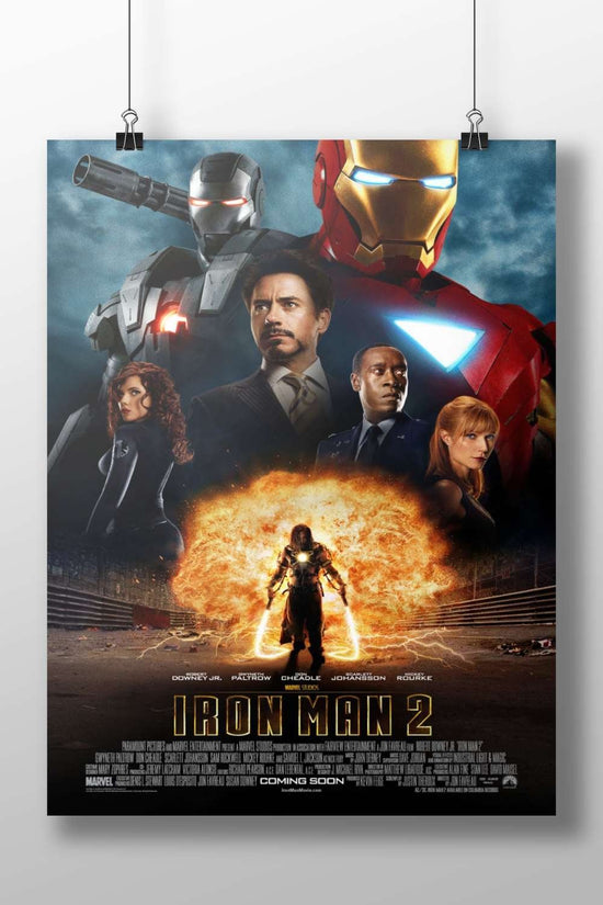 The Iron Man 2 movie poster featuring Robert Downey Jr., Gwyneth Paltrow, Don Cheadle, Scarlett Johansson, and Mickey Rourke