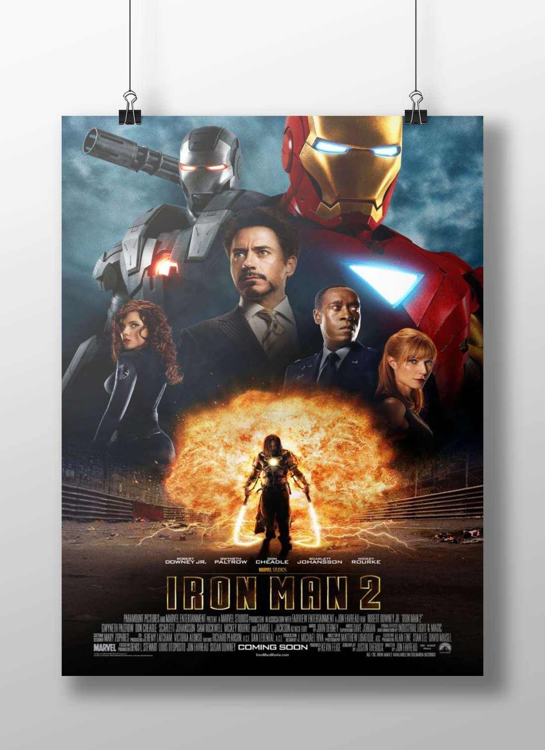 The Iron Man 2 movie poster featuring Robert Downey Jr., Gwyneth Paltrow, Don Cheadle, Scarlett Johansson, and Mickey Rourke