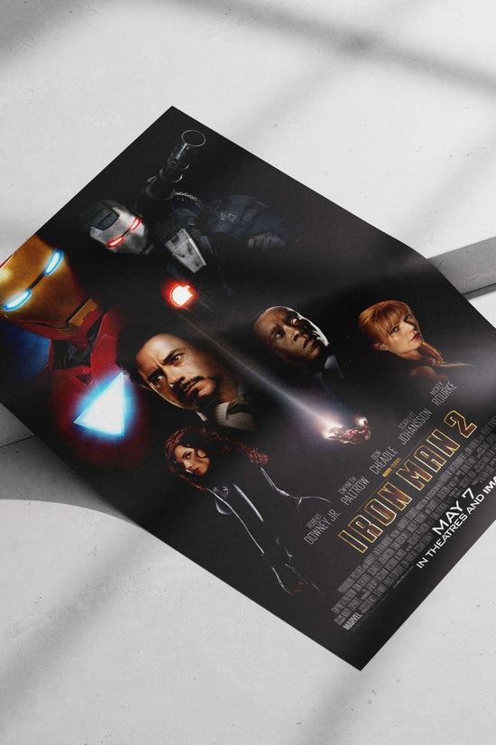 Marvel Cinematic Universe's Iron Man 2 film poster featuring Tony Stark (Iron Man), James Rhodes (War Machine), Natasha