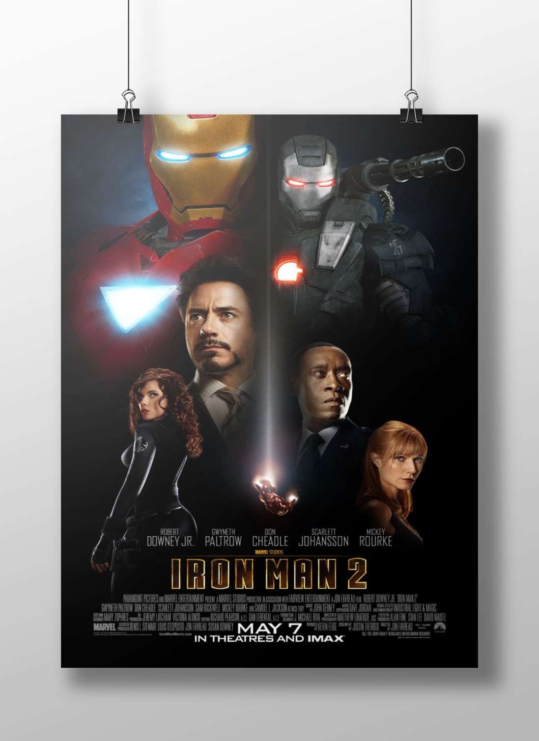 Marvel Cinematic Universe's Iron Man 2 film poster featuring Tony Stark (Iron Man), James Rhodes (War Machine), Natasha