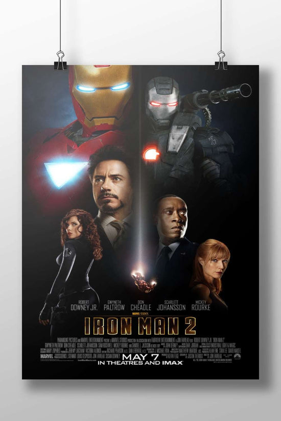 Marvel Cinematic Universe's Iron Man 2 film poster featuring Tony Stark (Iron Man), James Rhodes (War Machine), Natasha