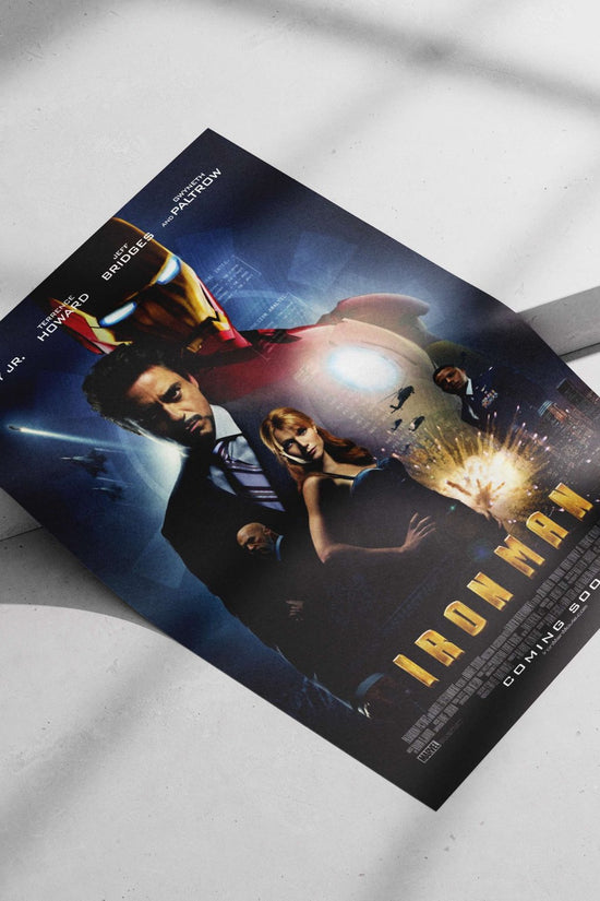 The 2008 film "Iron Man" starring Robert Downey Jr. as Tony Stark, Terrence Howard as James Rhodes, Jeff Bridges as Howard