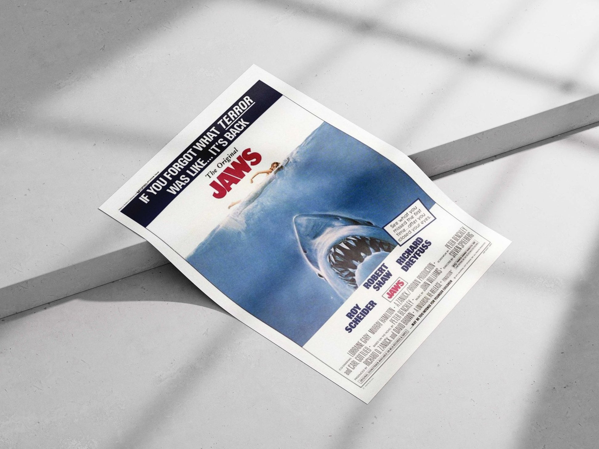 The Original Jaws (1975 film) movie poster Main Subject: The Original Jaws (1975 film) movie poster Matte poster print —