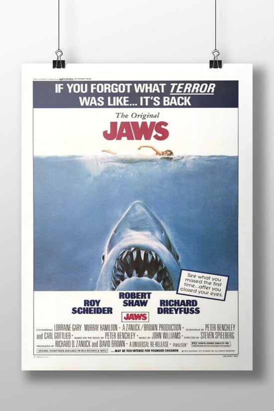 The Original Jaws (1975 film) movie poster Main Subject: The Original Jaws (1975 film) movie poster Matte BoizzBoard rigid