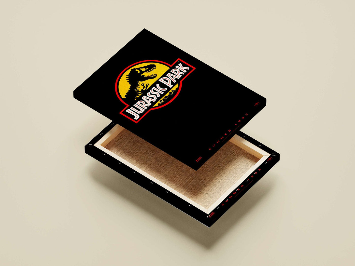 The Jurassic Park franchise logo, featuring a Tyrannosaurus Rex silhouette. Main Subject: The Jurassic Park franchise logo,