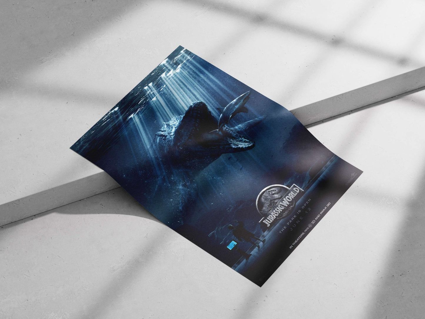 The Mosasaurus and Megalodon shark from the Jurassic World franchise. Main Subject: The Mosasaurus and Megalodon shark from