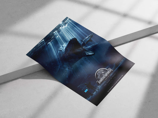 The Mosasaurus and Megalodon shark from the Jurassic World franchise. Main Subject: The Mosasaurus and Megalodon shark from