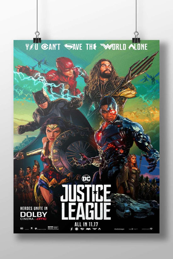 The DC Comics Justice League heroes (Barry Allen as Flash, Arthur Curry as Aquaman, Bruce Wayne as Batman, Diana Prince as