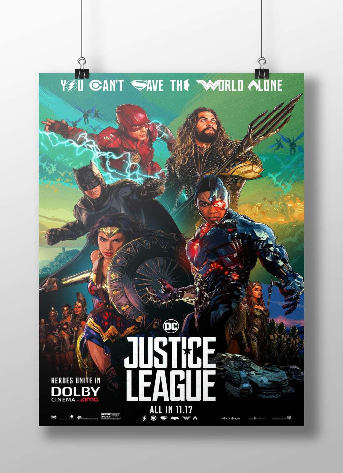 The DC Comics Justice League heroes (Barry Allen as Flash, Arthur Curry as Aquaman, Bruce Wayne as Batman, Diana Prince as