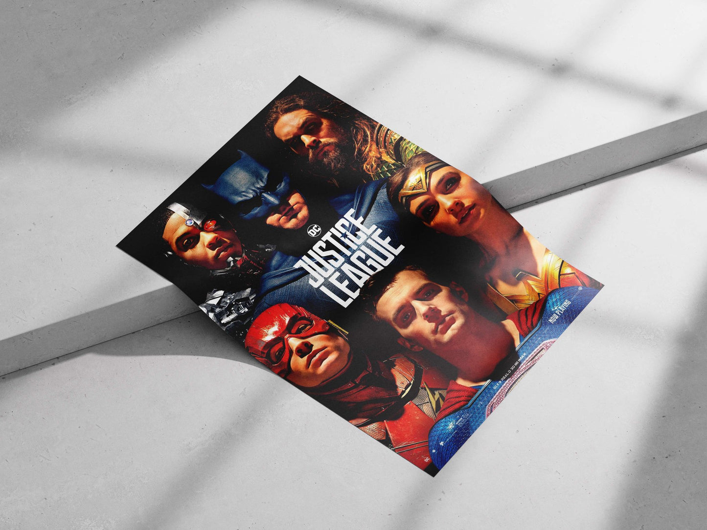 Cyborg (Victor Stone), Batman (Bruce Wayne), Aquaman (Arthur Curry), The Flash (Barry Allen), Superman (Clark Kent), and