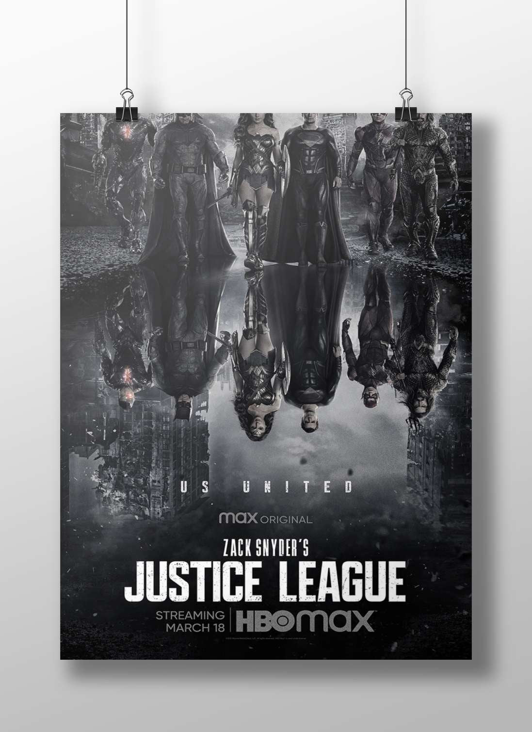 Zack Snyder's Justice League featuring Batman, Wonder Woman, Superman, Cyborg, Flash, and Aquaman. Main Subject: Zack