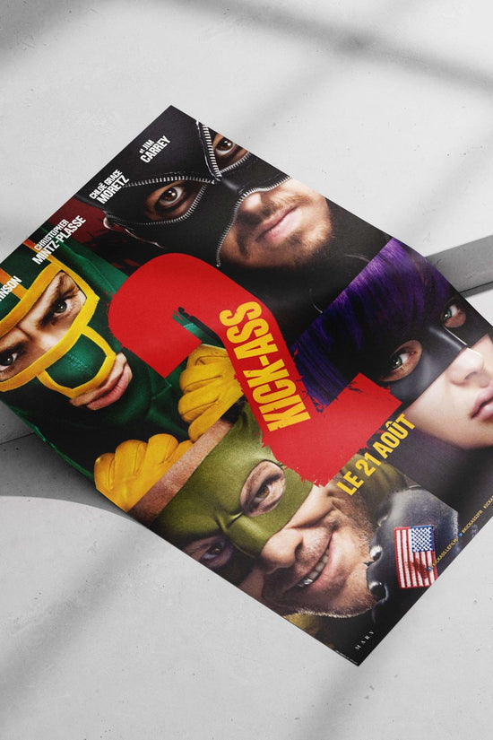 The film "Kick-Ass 2" with characters from the franchise (Aaron Taylor-Johnson, Christopher Mintz-Plasse, Chloe Grace