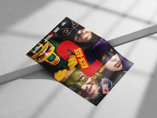 The film "Kick-Ass 2" with characters from the franchise (Aaron Taylor-Johnson, Christopher Mintz-Plasse, Chloe Grace