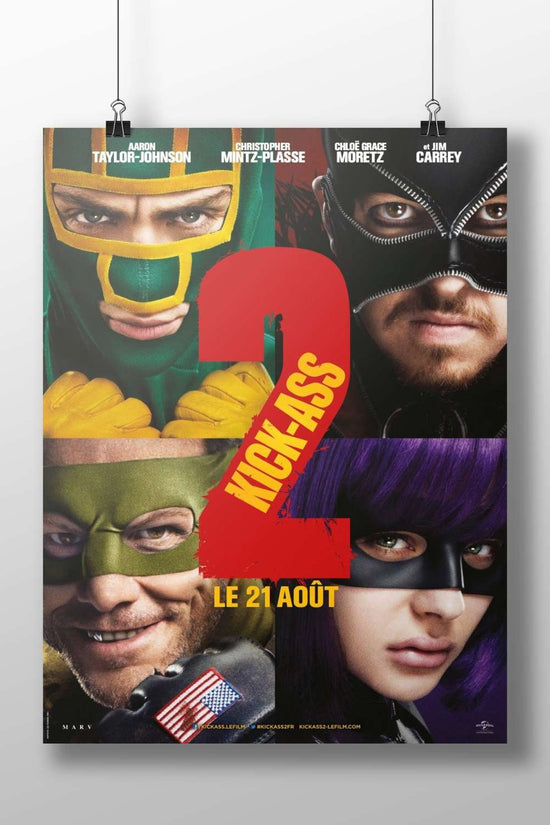 The film "Kick-Ass 2" with characters from the franchise (Aaron Taylor-Johnson, Christopher Mintz-Plasse, Chloe Grace