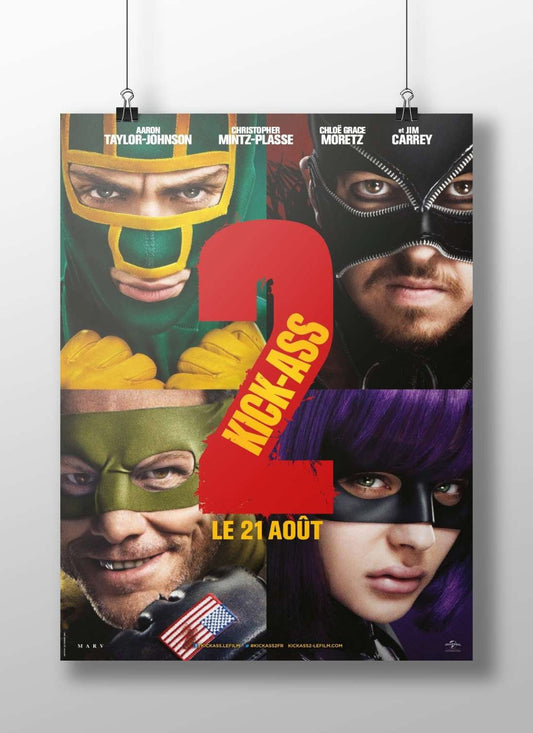 The film "Kick-Ass 2" with characters from the franchise (Aaron Taylor-Johnson, Christopher Mintz-Plasse, Chloe Grace