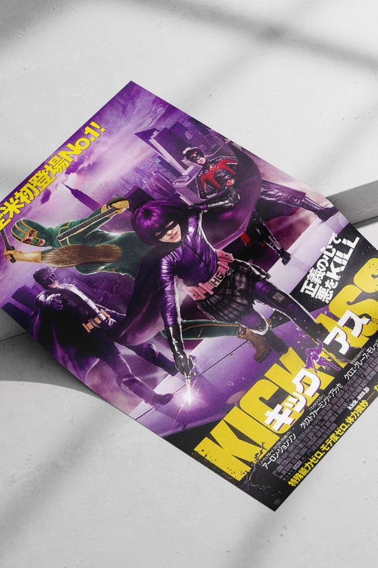 Characters from the "Kick-Ass" franchise (specifically Kick-Ass, Hit-Girl, and Green Lantern parody) Main Subject: