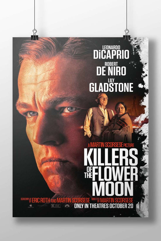 The film "Killers of the Flower Moon" starring Leonardo DiCaprio, Robert De Niro, and Lily Gladstone. Main Subject: The film
