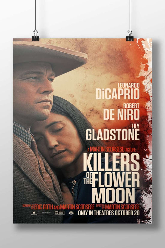 The film "Killers of the Flower Moon" starring Leonardo DiCaprio, Robert De Niro, and Lily Gladstone. Main Subject: The film