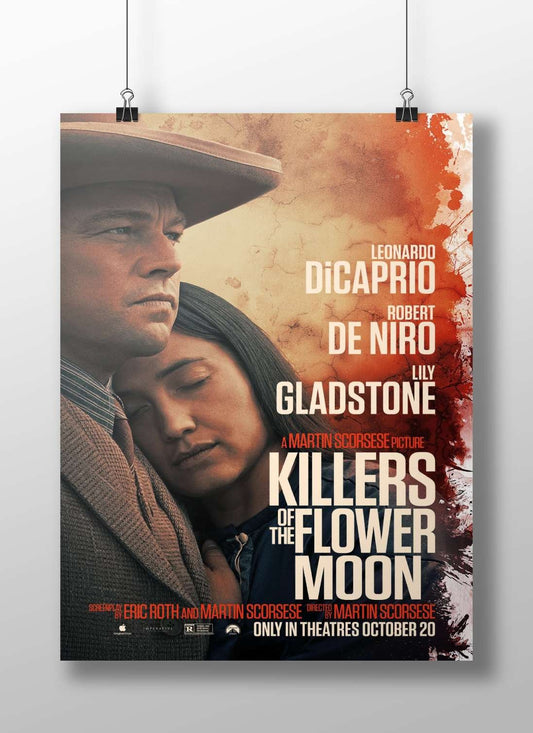 The film "Killers of the Flower Moon" starring Leonardo DiCaprio, Robert De Niro, and Lily Gladstone. Main Subject: The film