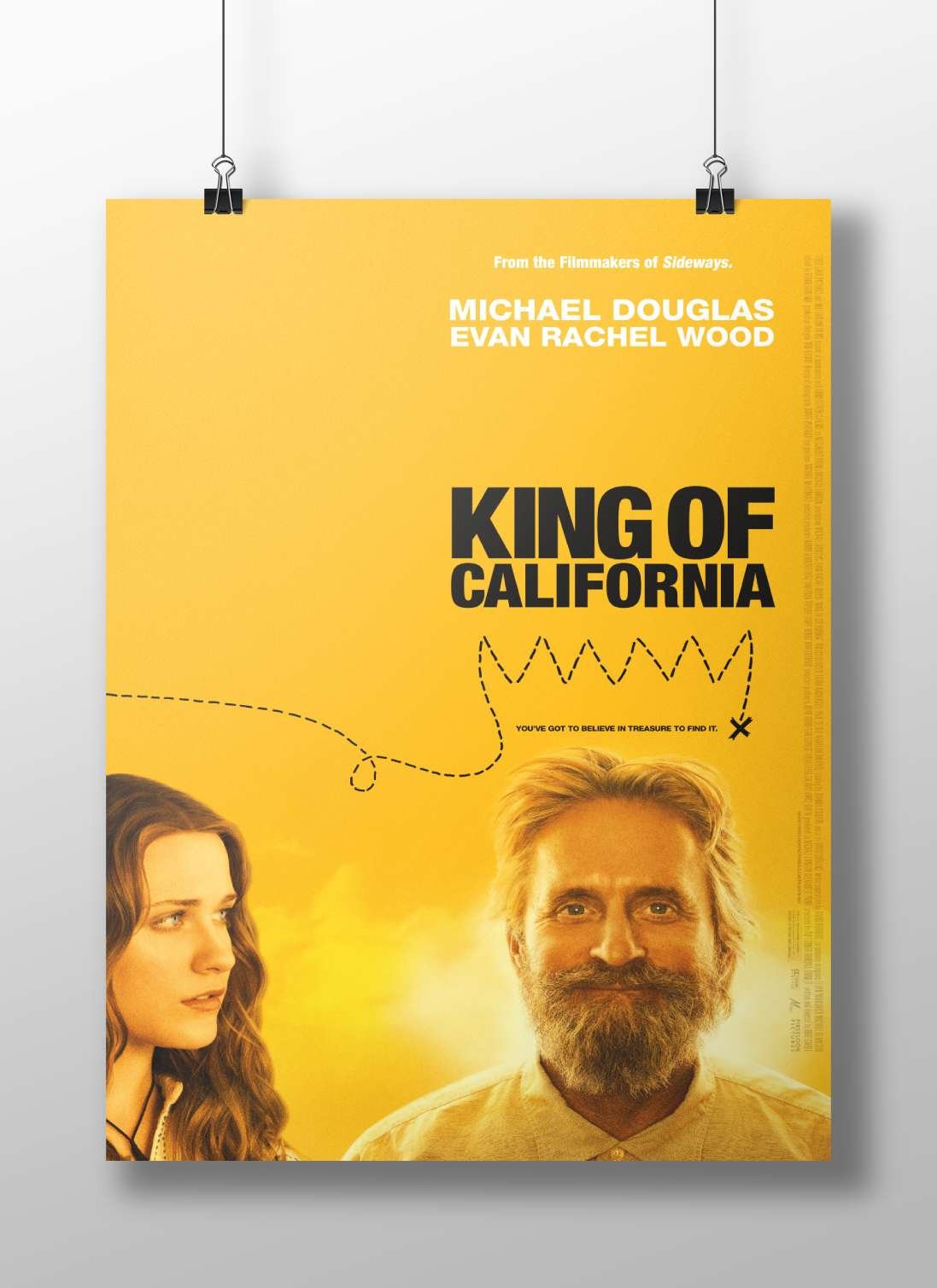 The movie poster for "King of California" featuring Michael Douglas and Evan Rachel Wood. Main Subject: The movie poster for