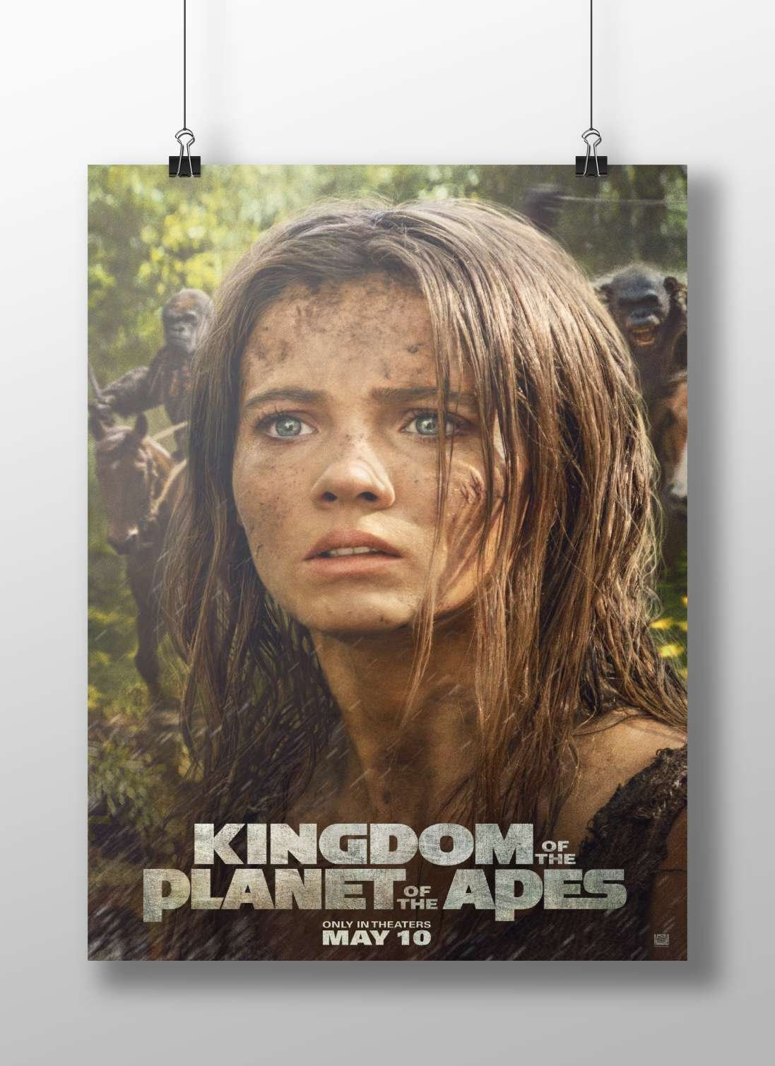 The "Kingdom of the Planet of the Apes" movie poster from the "Planet of the Apes" franchise. Main Subject: The "Kingdom of