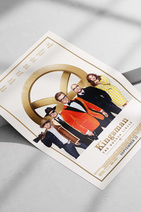 Kingsman: The Golden Circle franchise featuring actors Colin Firth, Julianne Moore, Taron Egerton, Mark Strong, Halle Berry,